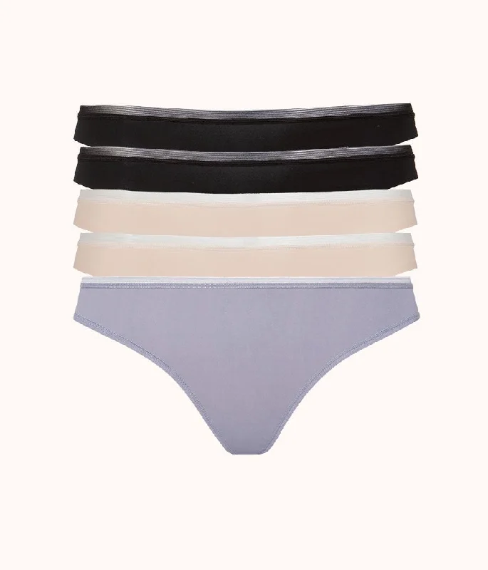 Deep V bras with backless design2The No Show Thong 5-Pack: Toasted Almond/Jet Black/Smoke