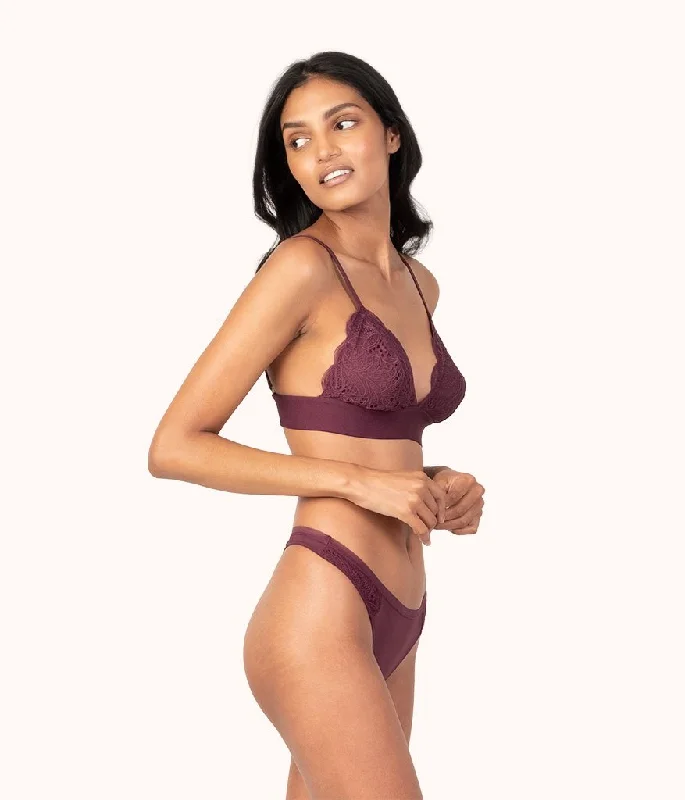 Deep V bras for every girl -The Palm Lace Thong: Plum
