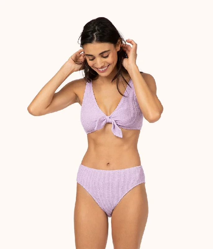 Deep V bras for winter -The Ruched High Waist Bikini: Lilac