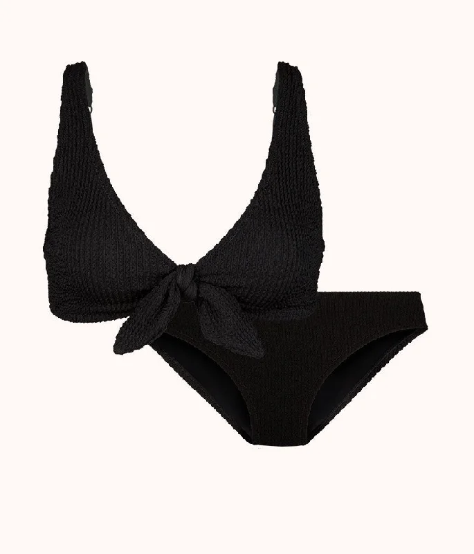 Deep V bras in nude -The Ruched Plunge Bralette & Bikini Swim Bundle: Jet Black