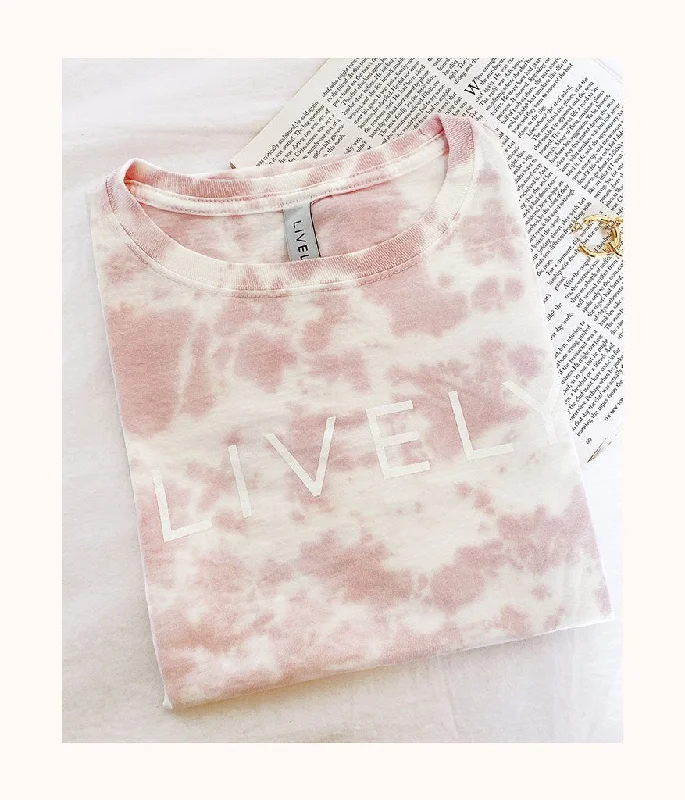 Deep V bras that are easy to care for -The Tie Dye Crew Tee: Pink/White