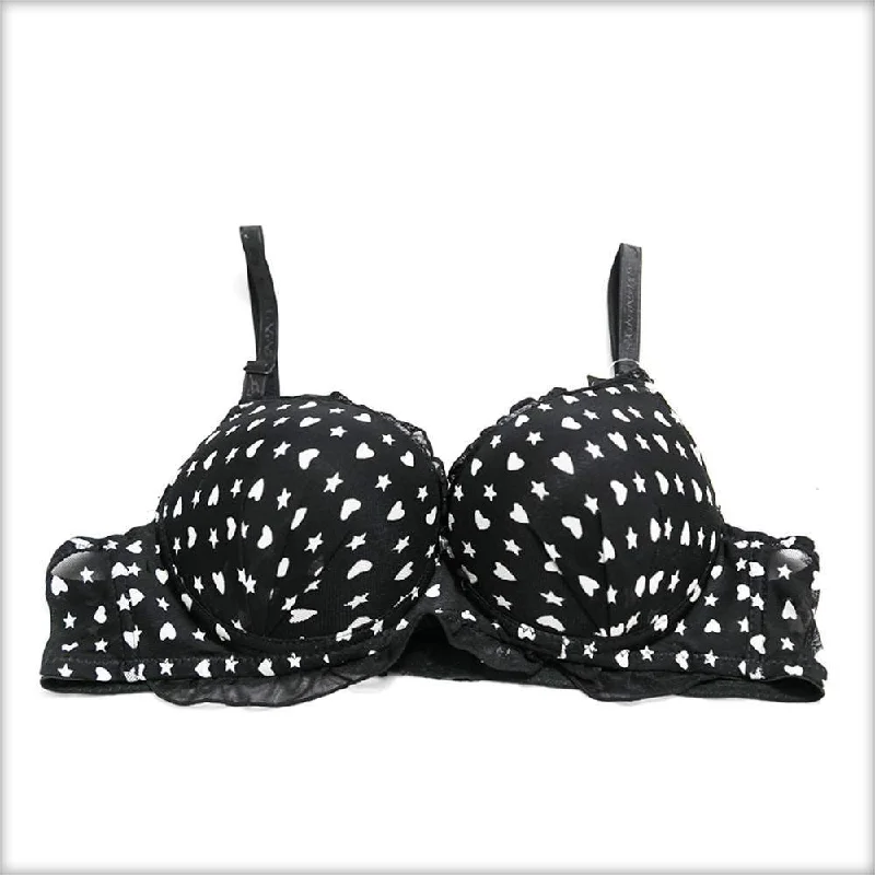 Push up bras with unique designs -White Heart Double Padded Black Bra
