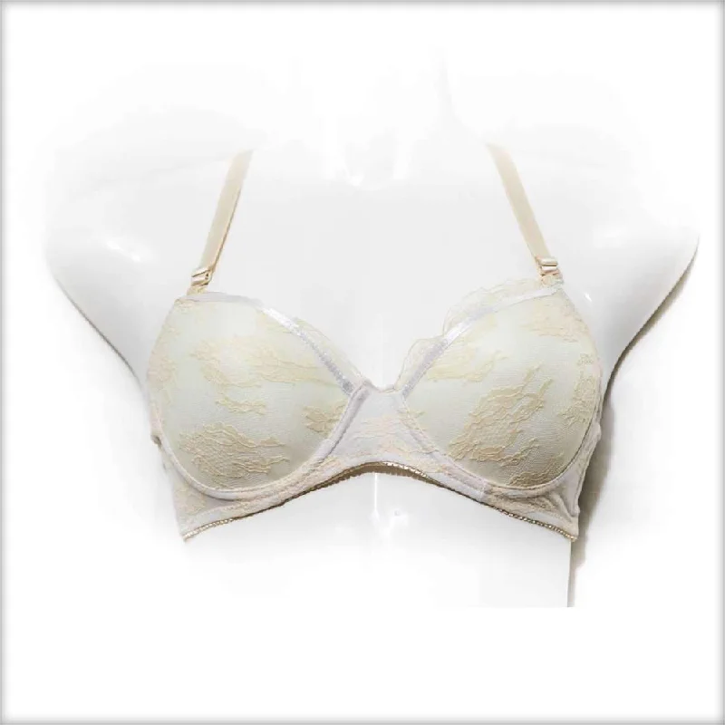 Push up bras for low impact workouts -White Single Padded Net Underwired Bra