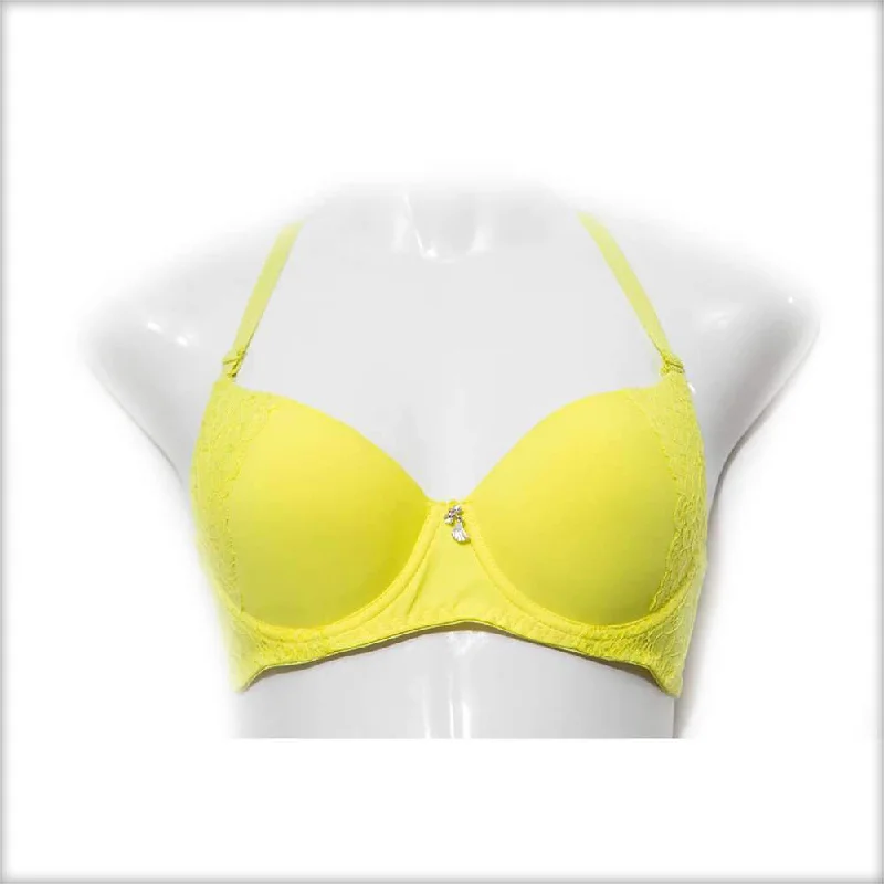 Push up bras that enhance cleavage -Yellow Double Padded Underwired Bra
