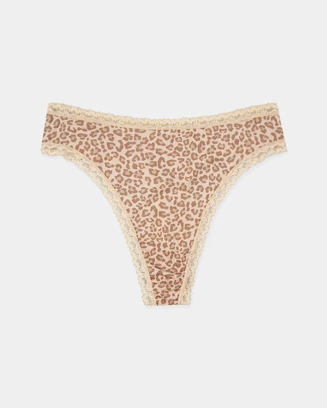 High Waist Thong - Neutral Leopard Sand