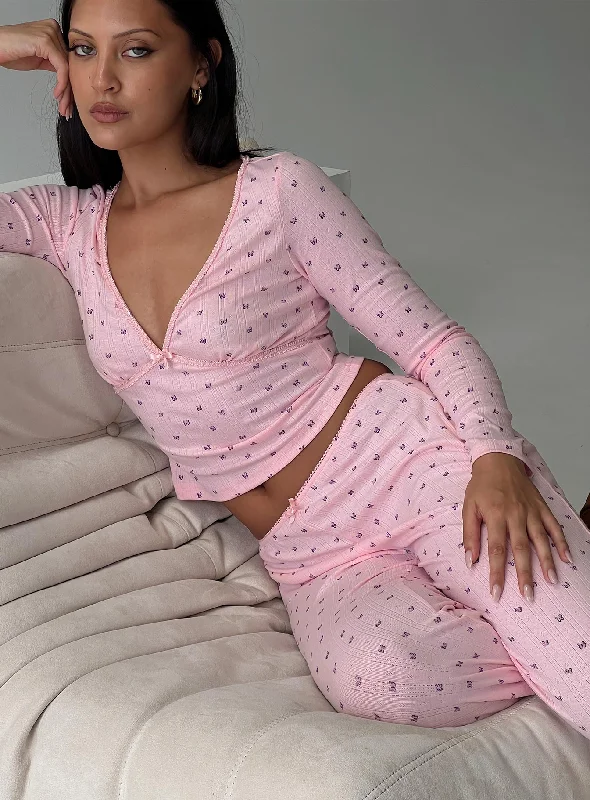 Maternity friendly sleepwear designed to provide comfort -Blueberry Muffin Sleep Set Pink