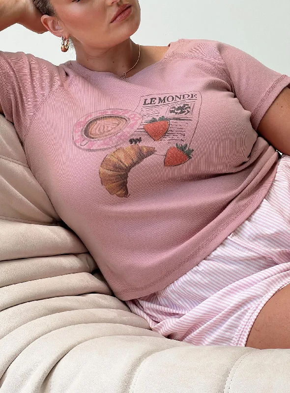 Lightweight travel-friendly sleepwear ideal for vacations -Breakfast Buffet Sleep Tee Pink Curve Lightweight travel-friendly sleepwear ideal for vacations -Breakfast Buffet Sleep Tee Pink Curve