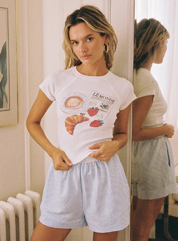 Elegant satin women's pajamas with lace trim stylish -Breakfast Buffet Sleep Tee White Elegant satin women's pajamas with lace trim stylish -Breakfast Buffet Sleep Tee White