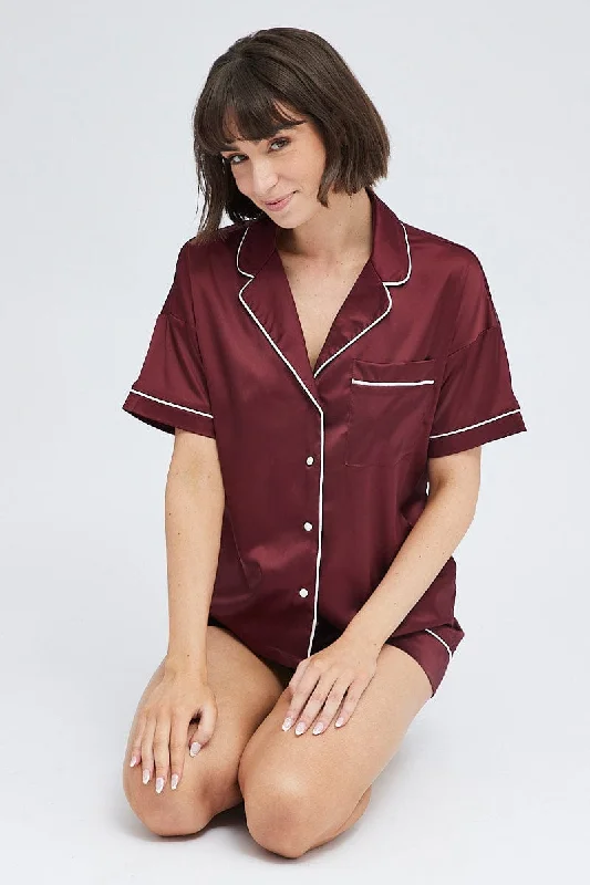 Do women's pajamas make good gifts?-Brown Satin Pj Piping Button Through Pyjama Set
