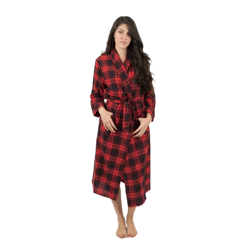 Womens plus size pajama sets for curvy figures -Christmas Womens Flannel Robe Plaid