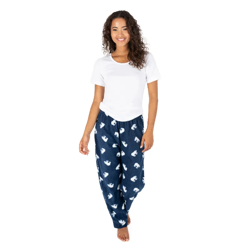 Women's plus size cotton pajama sets comfortable fit -Christmas Womens Fleece Pajama Pants Polar Bear