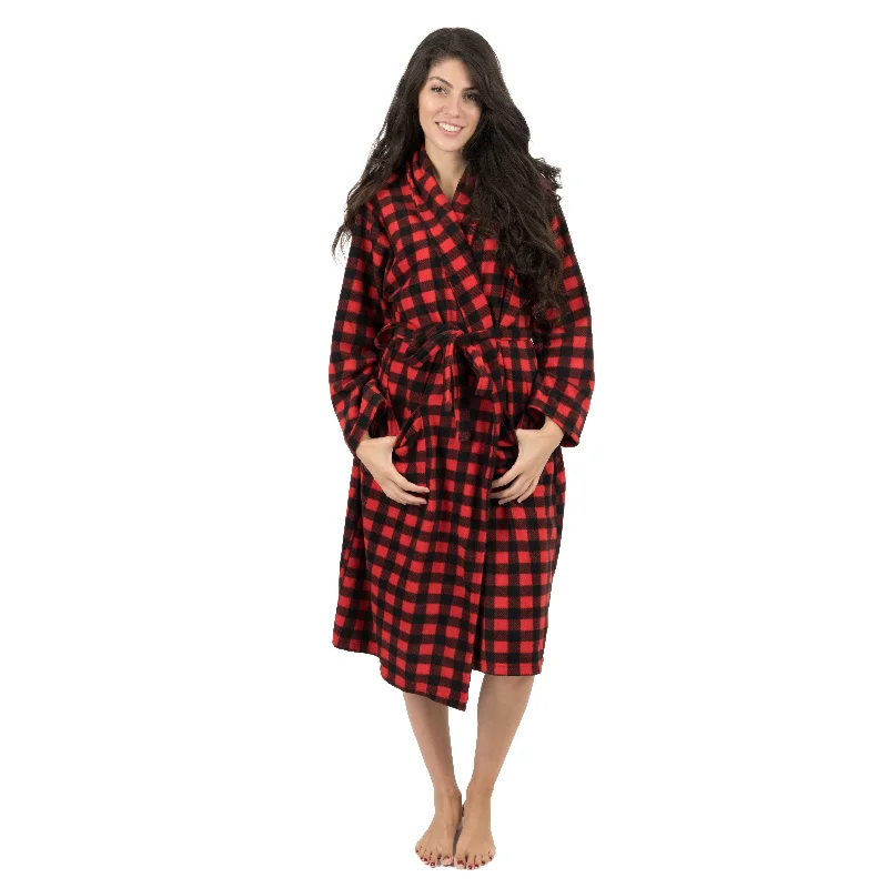 Women's lightweight summer pajama sets breathable fabric -Christmas Womens Fleece Robe Plaid