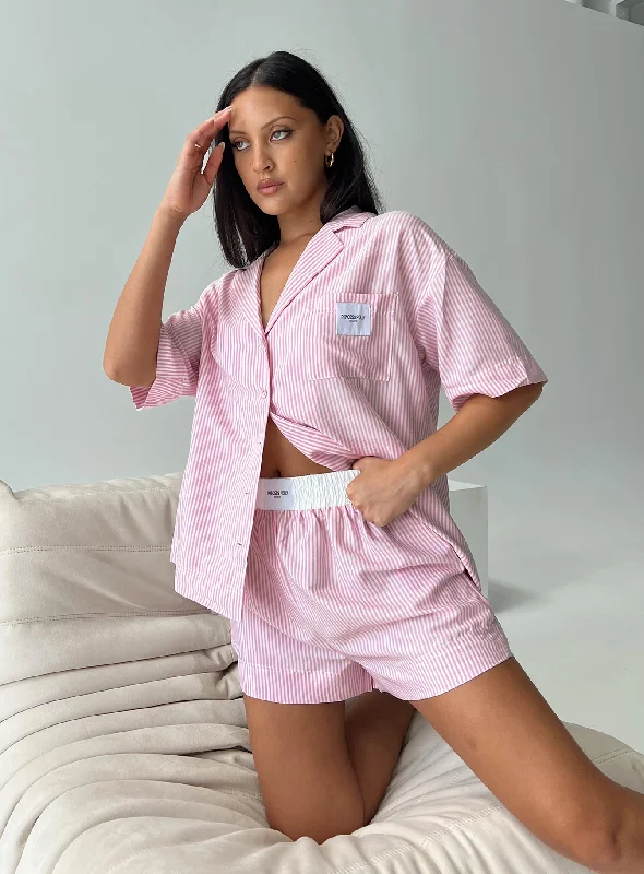 Womens satin pajama sets for special occasions -Early Riser Sleep Shirt Pink Stripe