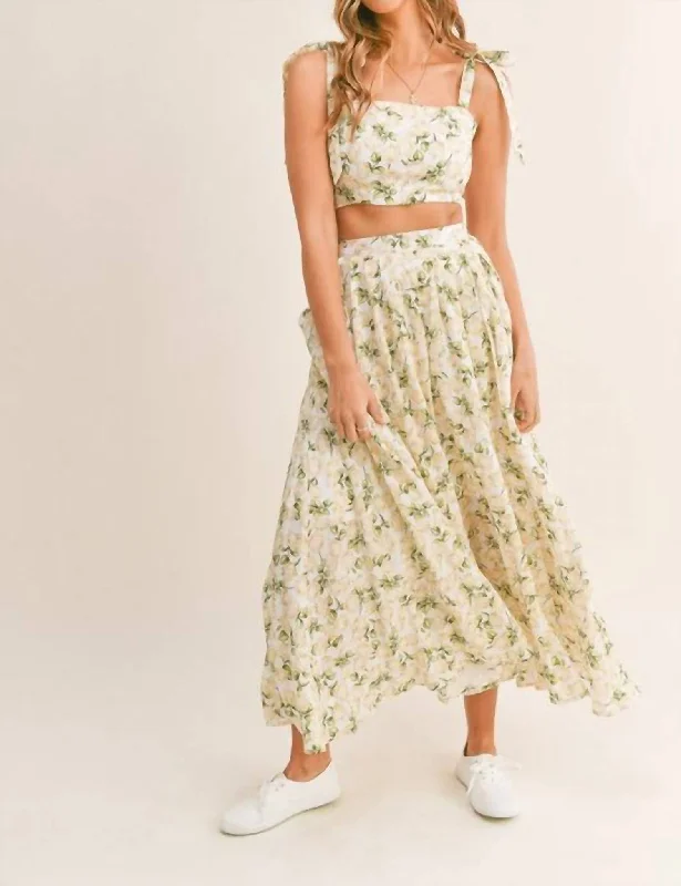 Where can I find affordable women's pajamas online?-Elia Floral Maxi Skirt Set In Yellow Where can I find affordable women's pajamas online?-Elia Floral Maxi Skirt Set In Yellow