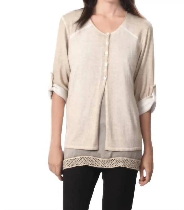 Womens petite pajama sets for small frames -Faux Layered Set In Taupe