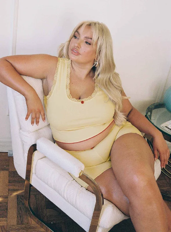 Women's trendy loungewear set perfect for relaxing -Morning Tea Sleep Set Yellow Curve