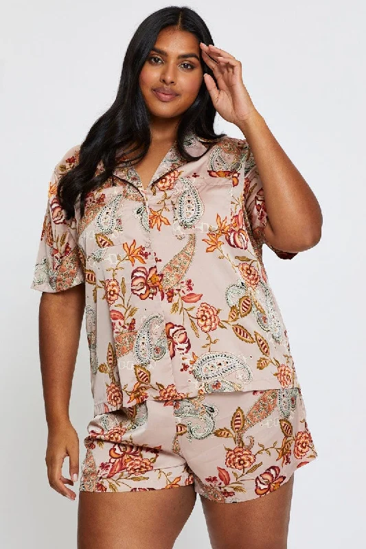 Women's cozy fleece pajama set perfect for winter nights -Paisley Print Satin Pj Pyjama Set Women's cozy fleece pajama set perfect for winter nights -Paisley Print Satin Pj Pyjama Set