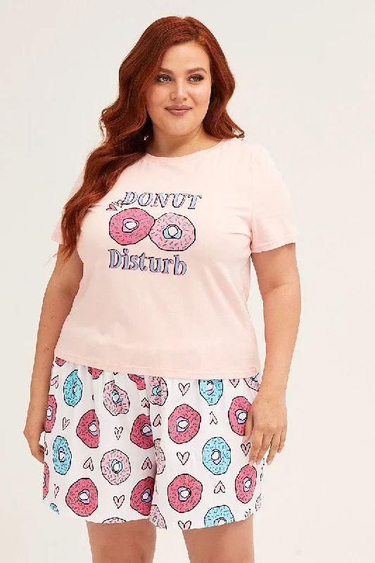 Nursing friendly womens pajama sets easy access -Placement Donuts Cotton Short Sleeve Top & Shorts Pj Set Nursing friendly womens pajama sets easy access -Placement Donuts Cotton Short Sleeve Top & Shorts Pj Set