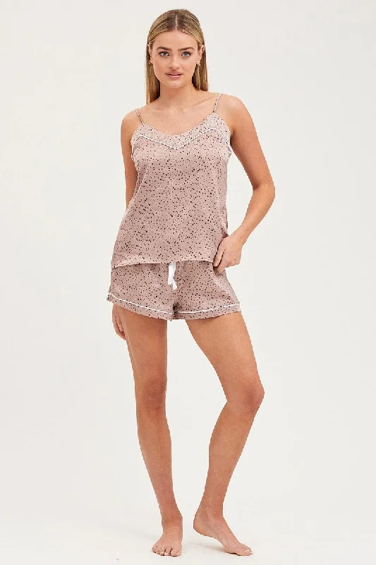 Vintage style womens pajama sets retro -Polka Dot Satin Pajamas Set Sleeveless