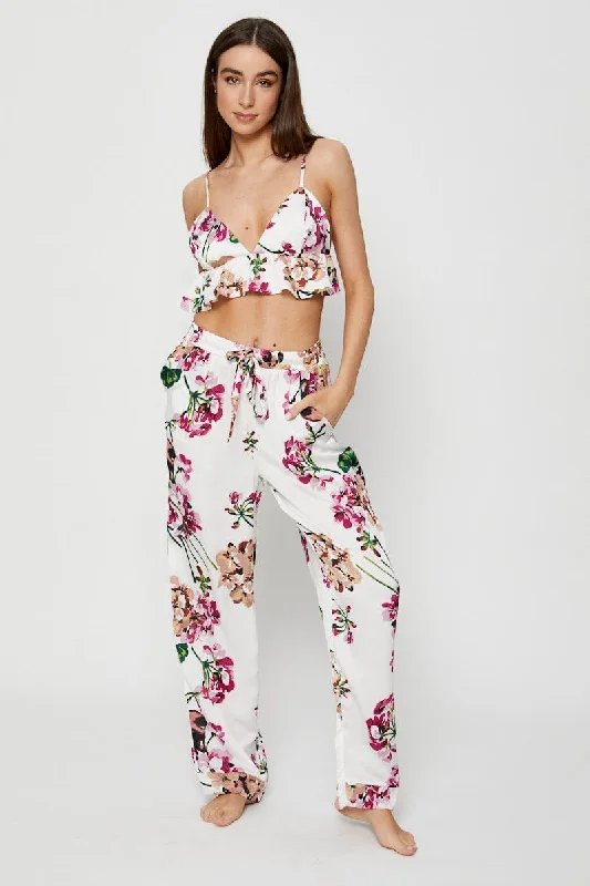 Soft jersey knit PJs great for everyday wear -Print Bralette Pyjamas Set Satin