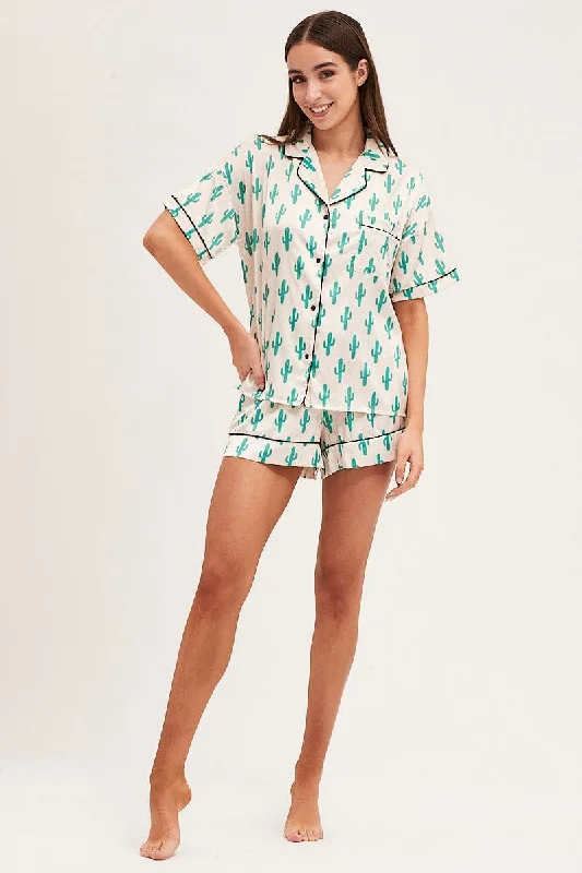 Women's pajama sets with free shipping code -Print Short Sleeve Top & Shorts Satin Pj Set Women's pajama sets with free shipping code -Print Short Sleeve Top & Shorts Satin Pj Set