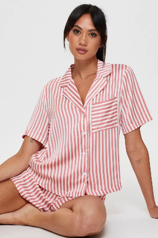 Maternity womens pajama sets for expecting mothers -Stripe Satin Pajamas Set Short Sleeve Maternity womens pajama sets for expecting mothers -Stripe Satin Pajamas Set Short Sleeve