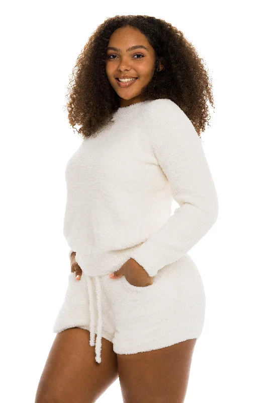 Stylish matching womens pajama and robe set -Unwind Short Ivory