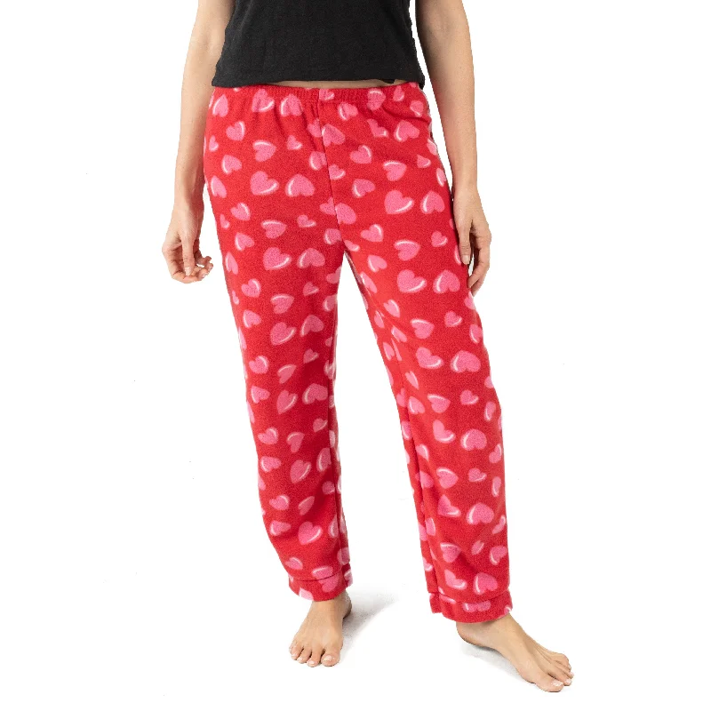 High-quality cotton womens pajamas that last long -Womens Fleece Pajama Pants Heart