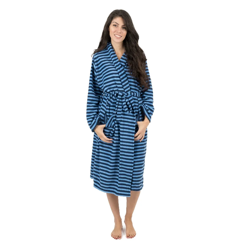 Women's vintage style pajamas retro charm -Womens Fleece Robe Blue and Navy Striped