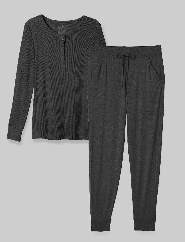 Womens pajama sets with pockets for convenience -Women's Downtime Henley & Jogger Set Womens pajama sets with pockets for convenience -Women's Downtime Henley & Jogger Set