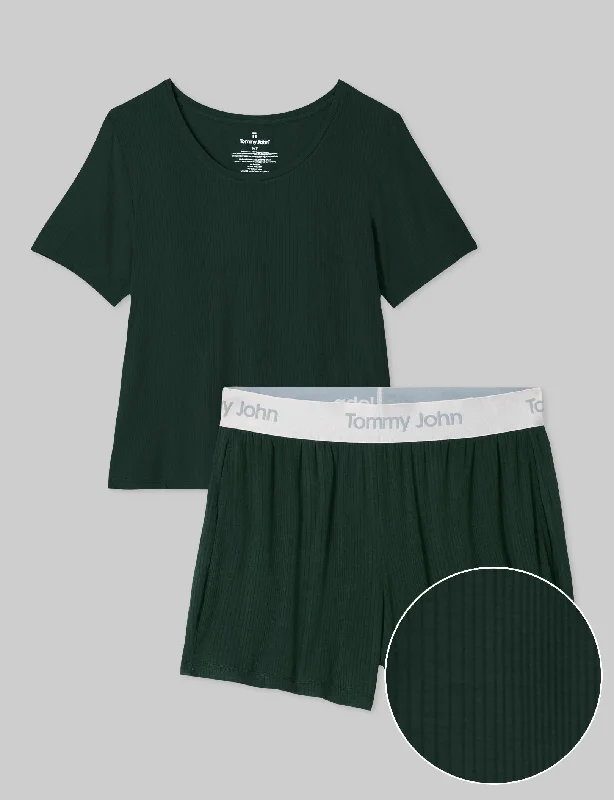 Women's comfortable loungewear set great for lounging at home -Women's Second Skin Luxe Rib Sleep Tee & Short Set Women's comfortable loungewear set great for lounging at home -Women's Second Skin Luxe Rib Sleep Tee & Short Set