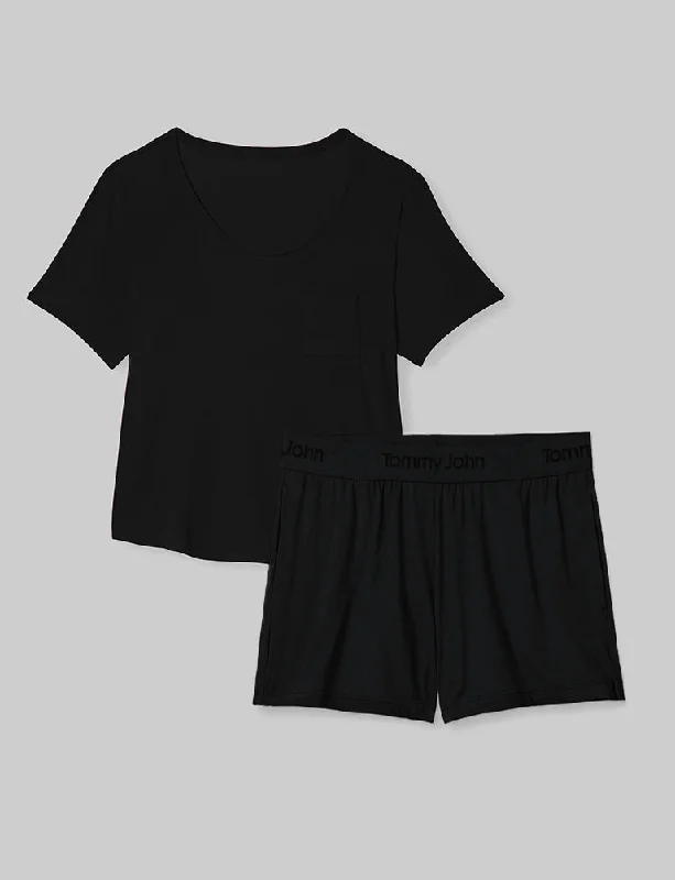 Breathable fabric women's pajamas for hot sleepers -Women's Second Skin Sleep Pocket Tee & Short Set