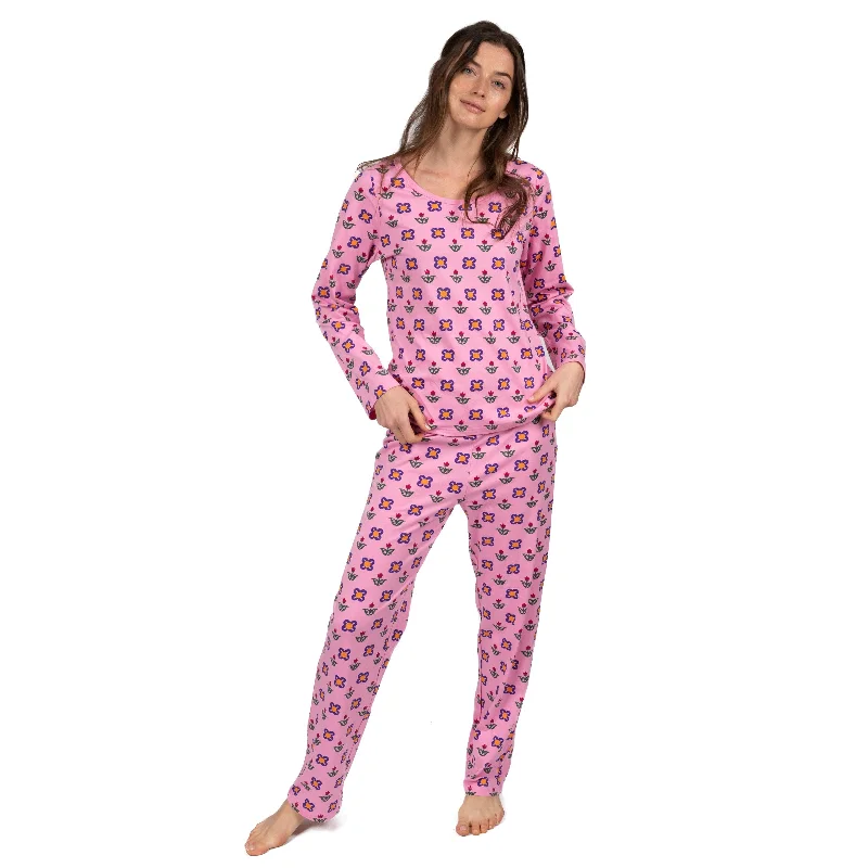 Why are cotton pajamas so popular?-Womens Two Piece Cotton Loose Fit Pajamas Flower Pot