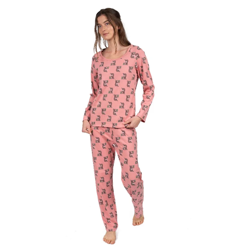 Lightweight travel-friendly womens pajama sets -Womens Two Piece Cotton Loose Fit Pajamas Koala Pink