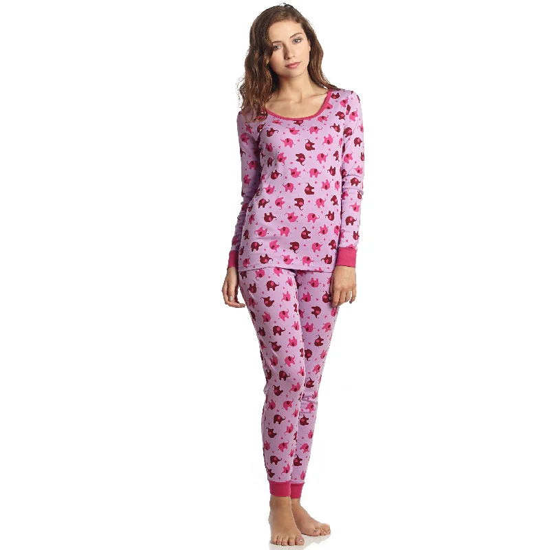 Vintage style womens pajama sets retro -Womens Two Piece Cotton Pajamas Elephant
