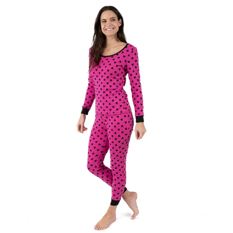 Stylish matching womens pajama and robe set -Womens Two Piece Cotton Pajamas Hearts Black
