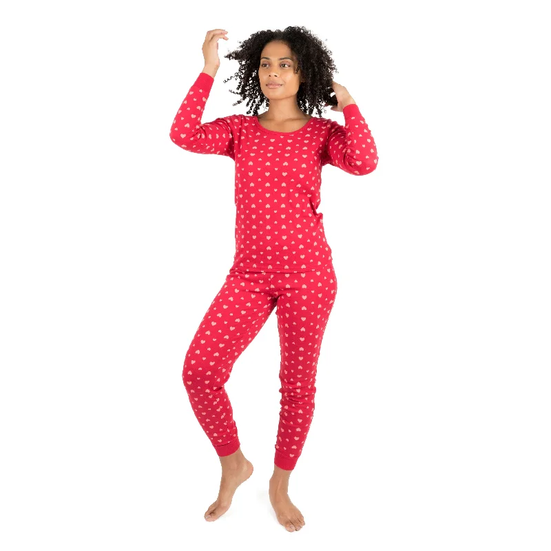Matching family pajamas for holiday celebrations fun-Womens Two Piece Cotton Pajamas Hearts Pink