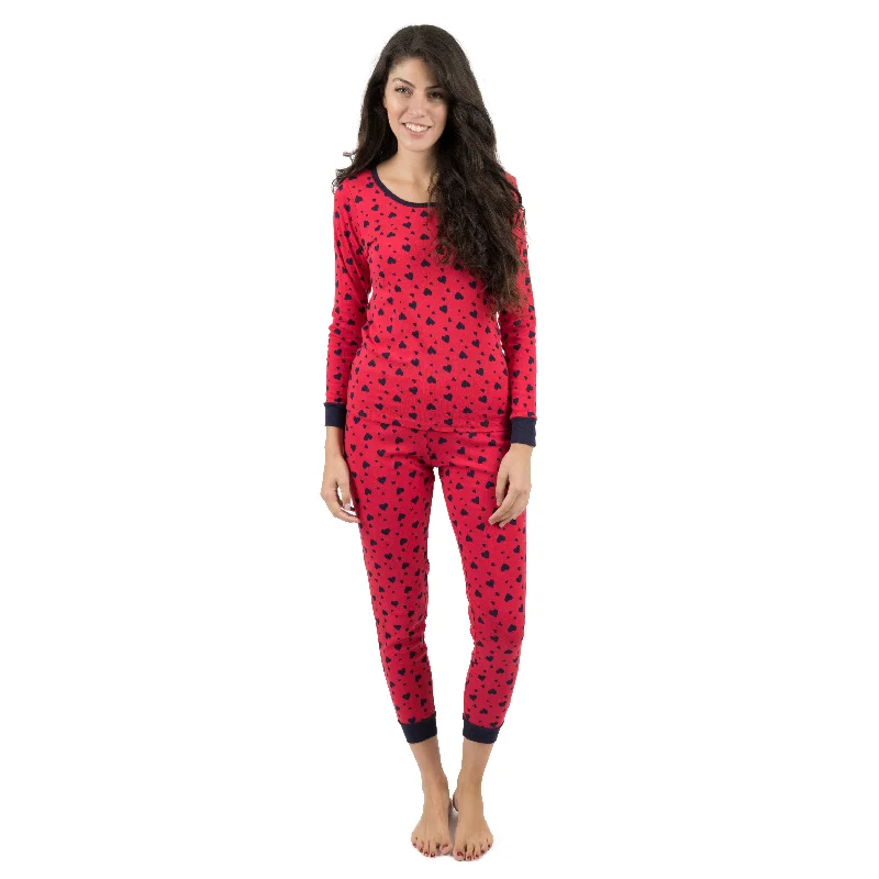 When should I wear flannel pajamas?-Womens Two Piece Cotton Pajamas Navy Hearts