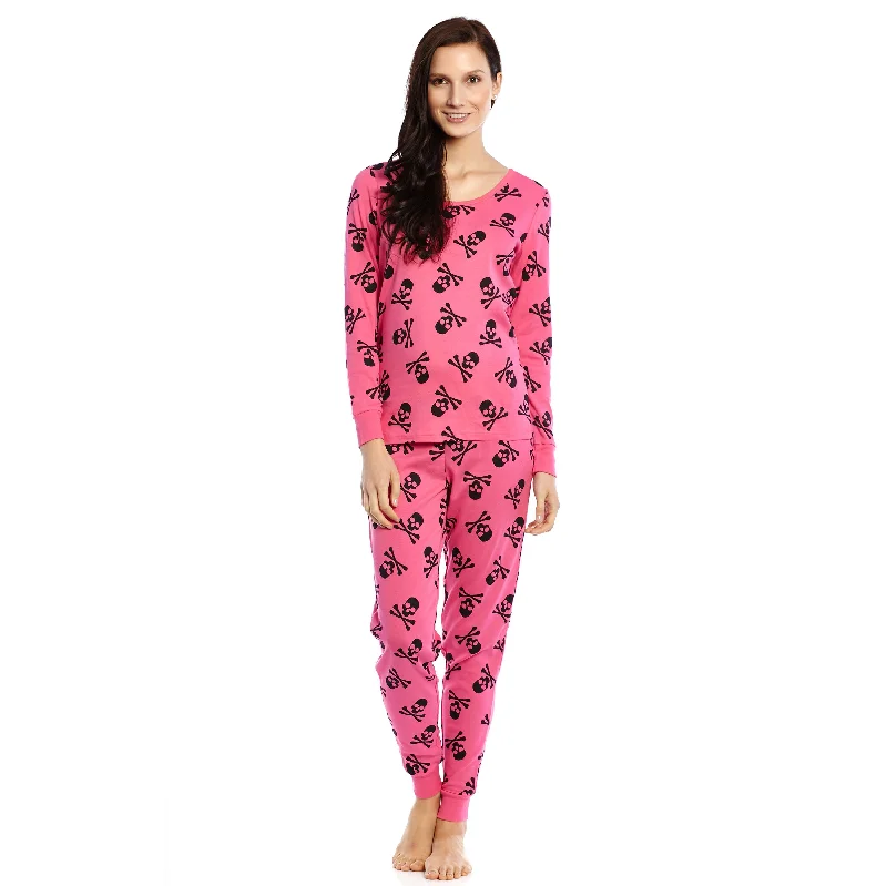 Which style of women's pajamas is best for summer?-Womens Two Piece Cotton Pajamas Pink Skulls