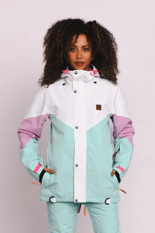 Womens robe sets and loungewear for travel -1080 Women's Ski & Snowboard Jacket - Pastel Pink, White & Pastel Mint