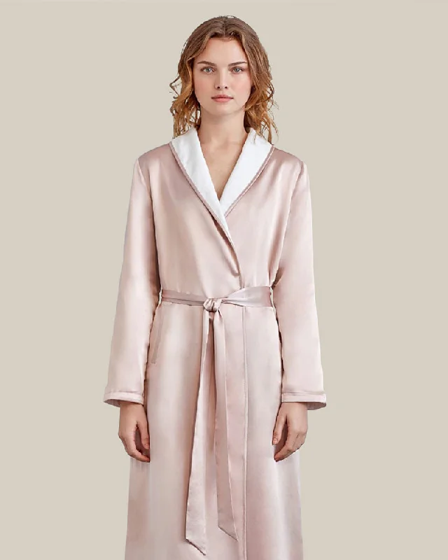 Womens robe and sleepshirt set relaxed -Silk and Velvet Reversible Robe for Winter