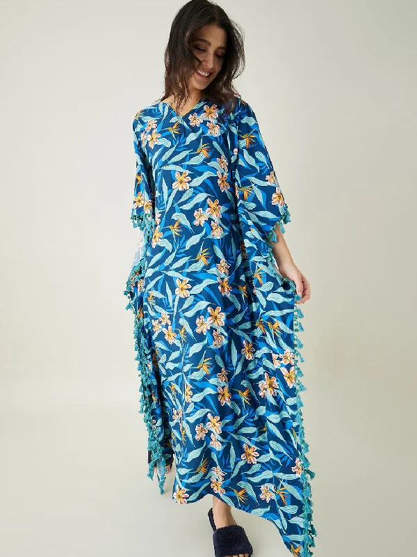 purchase monogrammable robe sets? -Women's Blue Floral Printed Kaftan - The Kaftan Company purchase monogrammable robe sets? -Women's Blue Floral Printed Kaftan - The Kaftan Company