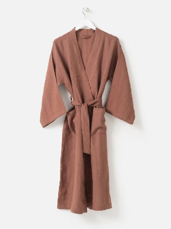 Womens robe and sleepshirt set relaxed -Citta linen robe - Plum