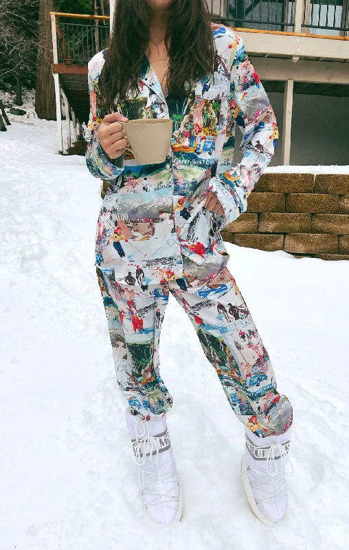 Women's robe sets personalized gifts -Classic PJ Set ~ Ski Postcard Silky