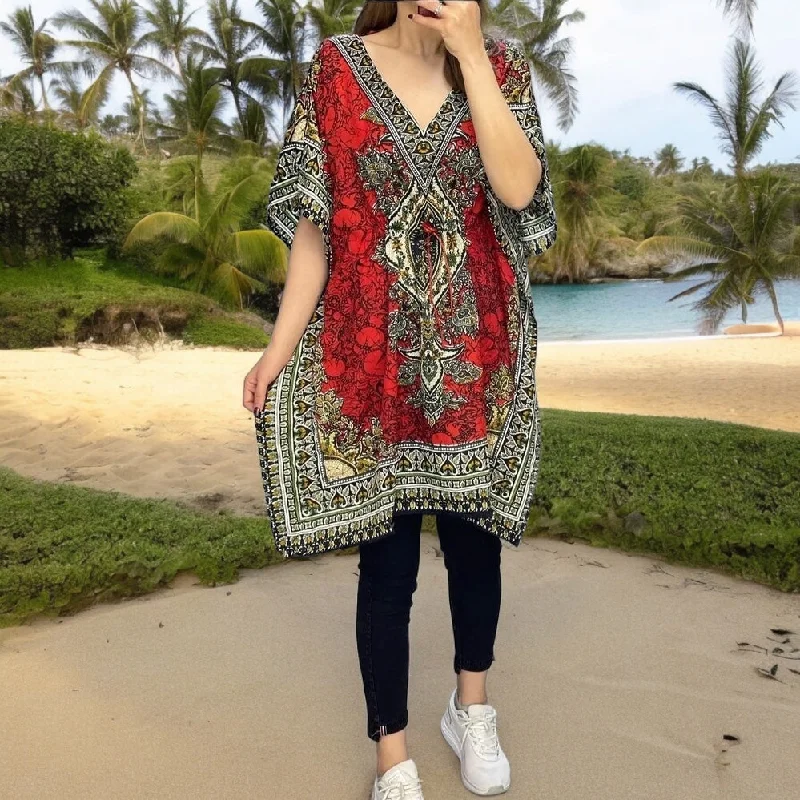 Comfortable and fashionable robe sets for women -Red Printed Kaftans for Women
