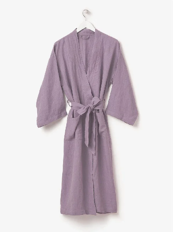 Womens cozy robe set winter warmth -Citta linen robe - lilac lupin