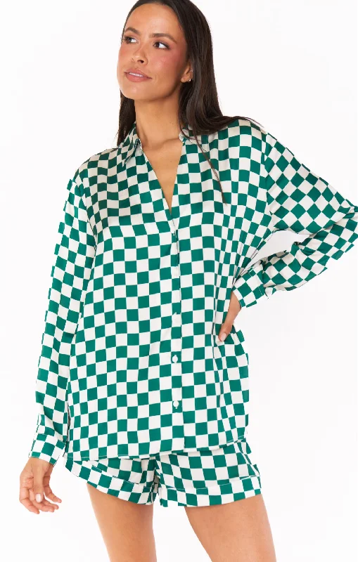 purchase monogrammable robe sets? -Early Riser PJ Set ~ Green Checker Silky