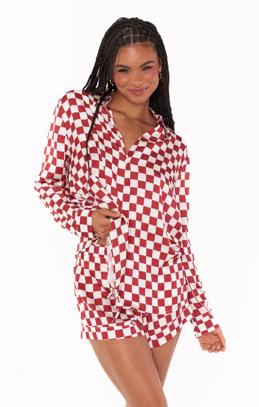 Womens Petite Cotton Robe Sets For Sleepwear"Early Riser PJ Set ~ Red Checker Silky