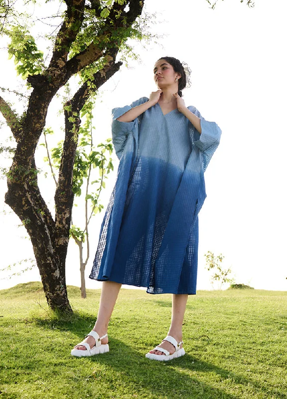 Women's Cooling Robe and Sleepwear With Piping -Indigo Ombreangela Kaftan