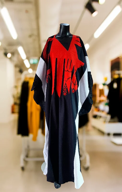 Womens long sleeve robe set winter comfort -Kemebi Black and Red